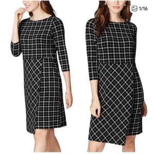 J Jill Wearever Feaux Wrap Dress. NWT. Black and White Windowpane Dress. Medium